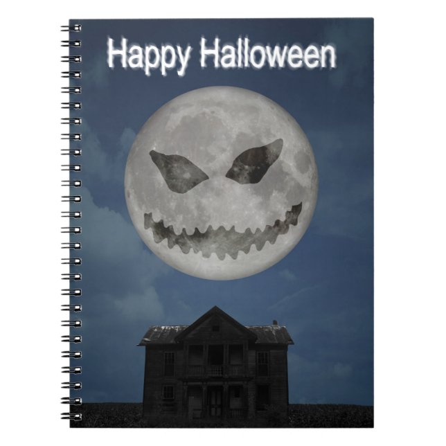 Scary Jack O Lantern Halloween Moon Notebook (Front)