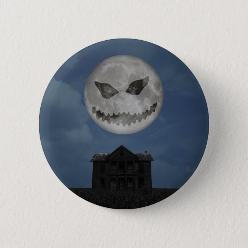 Scary Jack O Lantern Halloween Moon Pinback Button