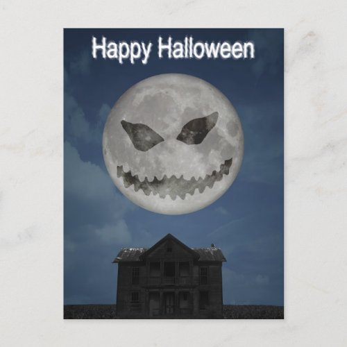 Scary Jack O Lantern Halloween Moon Postcard