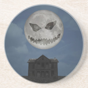 Scary Jack O Lantern Halloween Moon Sandstone Coaster