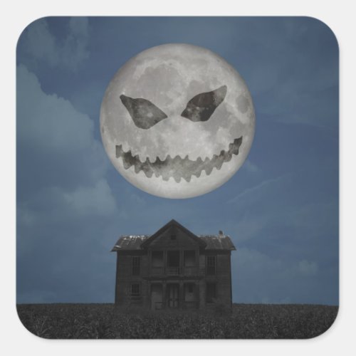 Scary Jack O Lantern Halloween Moon Square Sticker