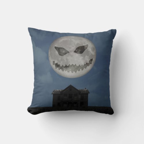 Scary Jack O Lantern Halloween Moon Throw Pillow