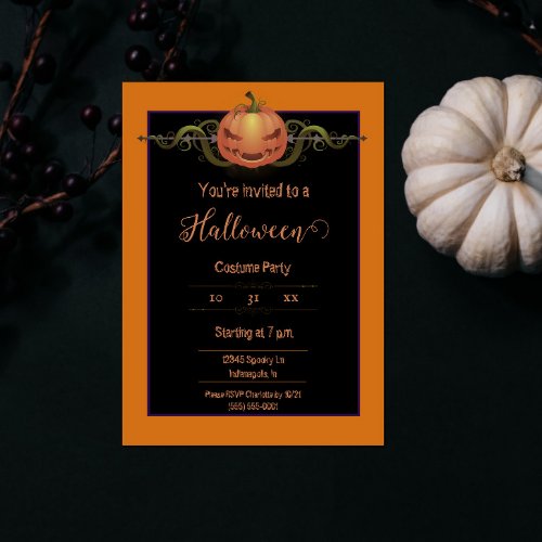 Scary Jack_o_Lantern Halloween  Orange Invitation