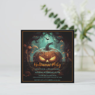 Scary Jack O Lantern Halloween Party Invitation