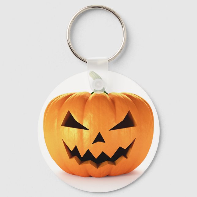 Scary Jack O Lantern Halloween Pumpkin Keychain (Front)