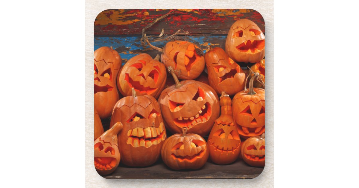 Scary Jack O Lantern Halloween Pumpkins 2 Coaster | Zazzle