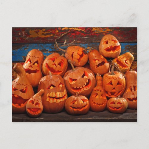 Scary Jack O Lantern Halloween Pumpkins 2 Postcard