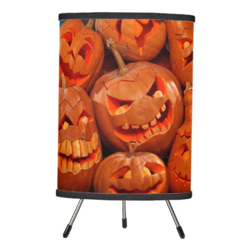 Scary Jack O Lantern Halloween Pumpkins 2 Tripod Lamp