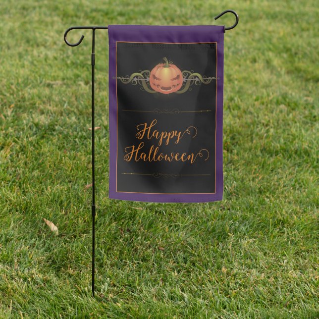 Scary Jack-o-Lantern Halloween | Purple Garden Flag (In SItu)