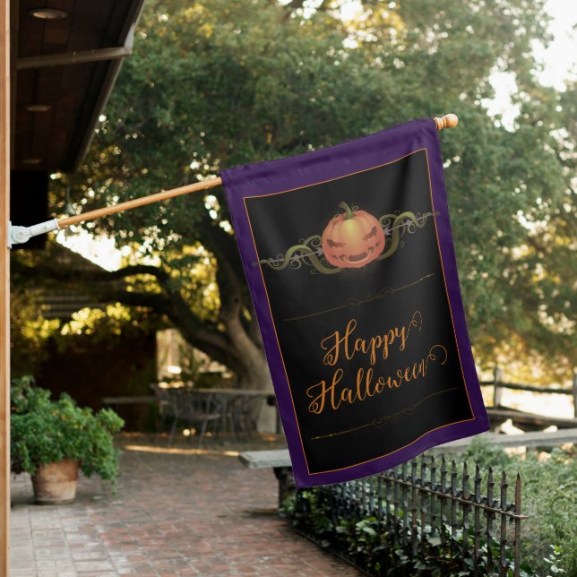 Scary Jack-o-Lantern Halloween | Purple House Flag (In SItu)