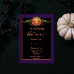 Scary Jack-o-Lantern Halloween Purple Invitation