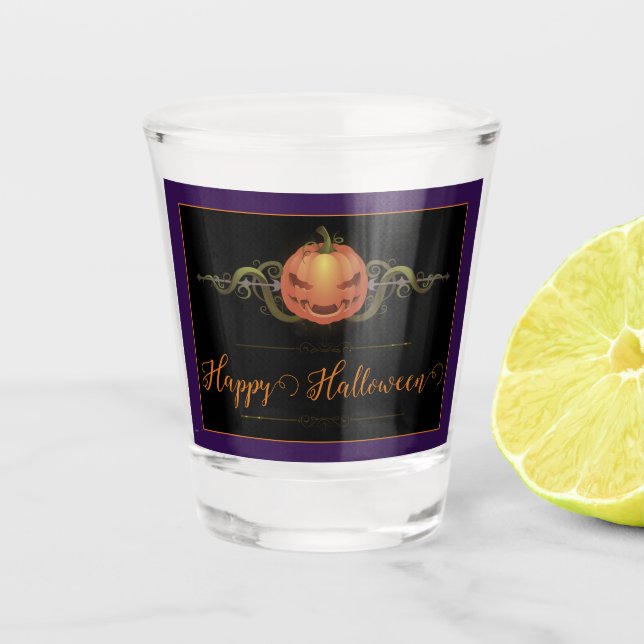 Scary Jack-o-Lantern Halloween | Purple Shot Glass (Front)