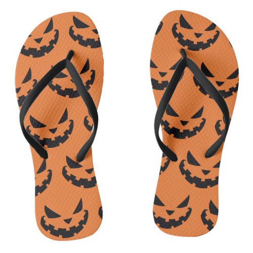 Scary Jack O Lantern Orange Halloween Flip Flops