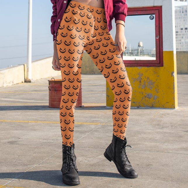 Scary Jack O Lantern Orange Halloween Leggings (Creator Uploaded)