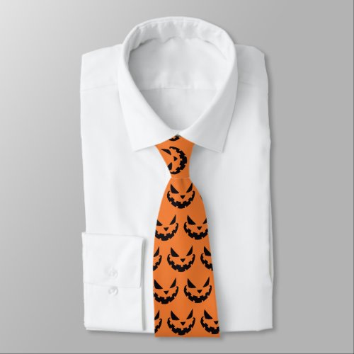 Scary Jack O Lantern Orange Halloween Neck Tie