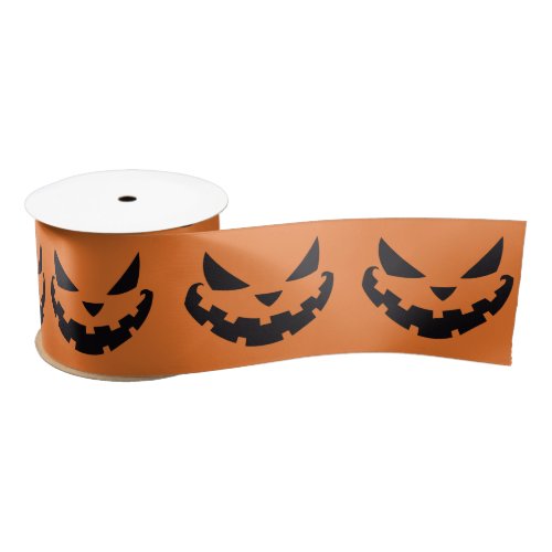 Scary Jack O Lantern Orange Halloween Satin Ribbon
