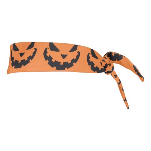 Scary Jack O Lantern Orange Halloween Tie Headband