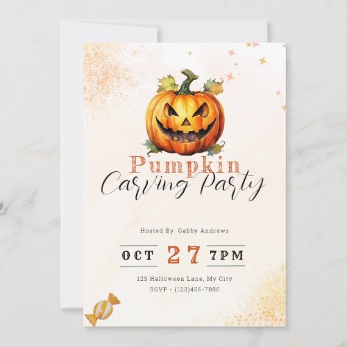 Scary Jack_O Lantern Orange Pumpkin Carving Party Invitation