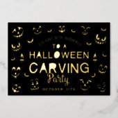 Scary Jack O Lantern Pumpkin Halloween Carving Foil Invitation (Front)