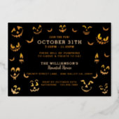 Scary Jack O Lantern Pumpkin Halloween Carving Foil Invitation (Back)