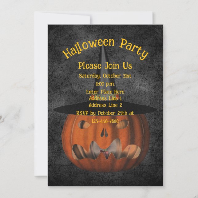 Scary Jack-O-Lantern Pumpkin Halloween Invitation (Front)