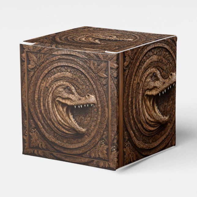 Scary Jaws: Australian Crocodile Wood Print Favor Boxes (Front Side)