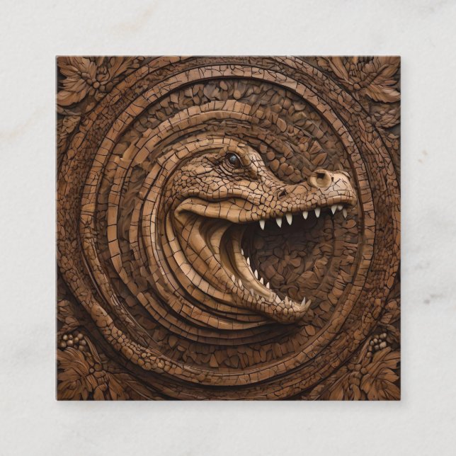 Scary Jaws: Australian Crocodile Wood Print, Square Business Card (Front)