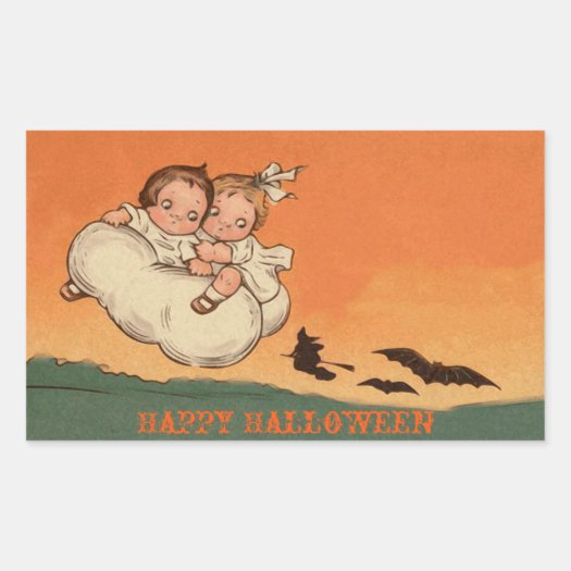 Scary Kids Bats and Witch on Broom Happy Halloween