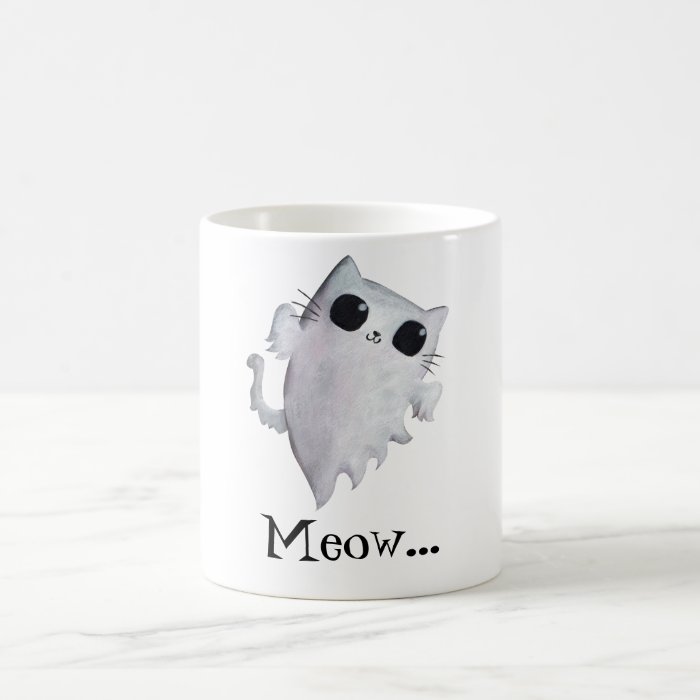 Scary Kitty Cat Ghost Coffee Mugs
