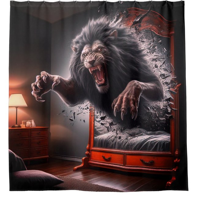 Scary Lion Shower Curtain (Front)