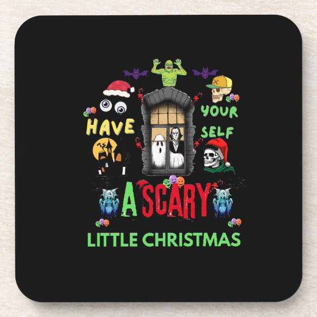 Scary Little Christmas Horror Holiday Design   Beverage Coaster (Front)