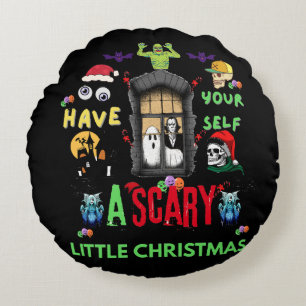 Scary Little Christmas Horror Holiday Design   Round Pillow
