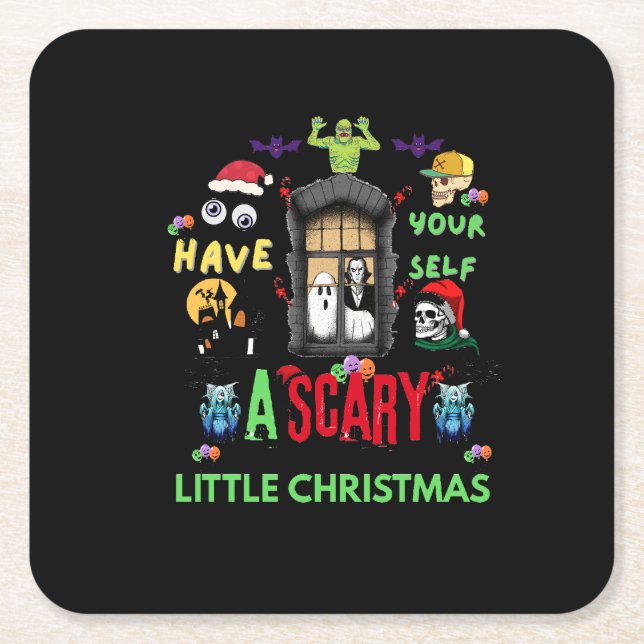 Scary Little Christmas Horror Holiday Design  Square Paper Coaster (Front)