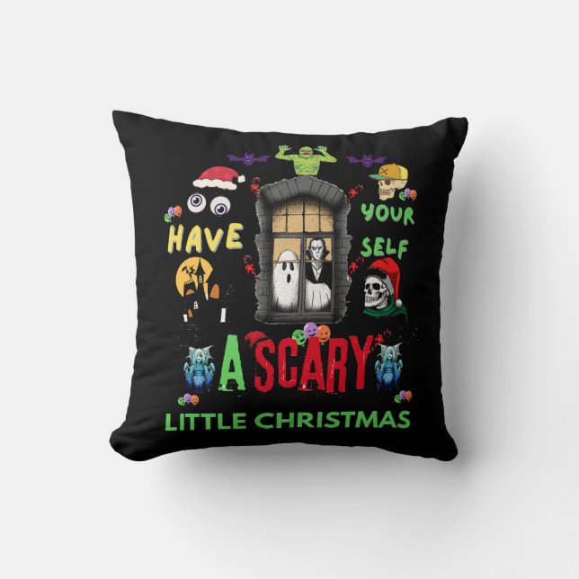 Scary Little Christmas Horror Holiday Design   Throw Pillow (Front)