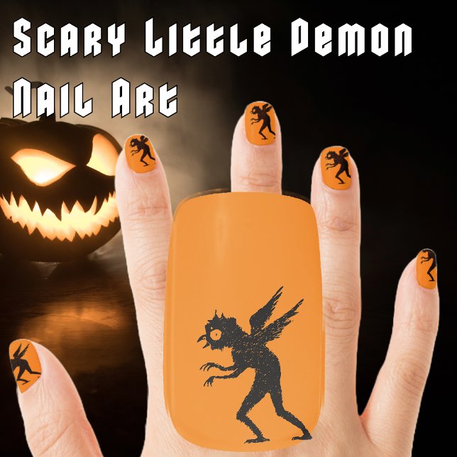 Scary Little Demon Halloween Imp Black Orange  Minx Nail Art (Scary Little Demon Halloween Imp Nail Art . Complete your costume with Halloween Nail Art)
