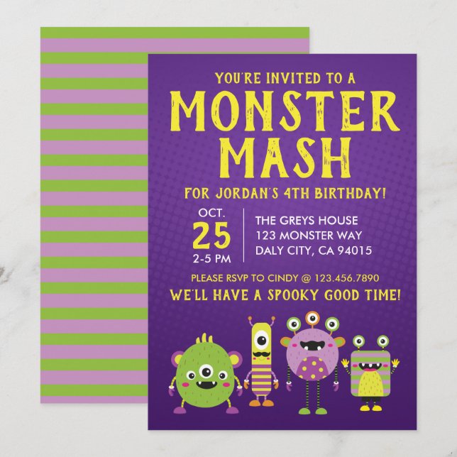 Scary Little Monster Birthday Party Invitation (Front/Back)