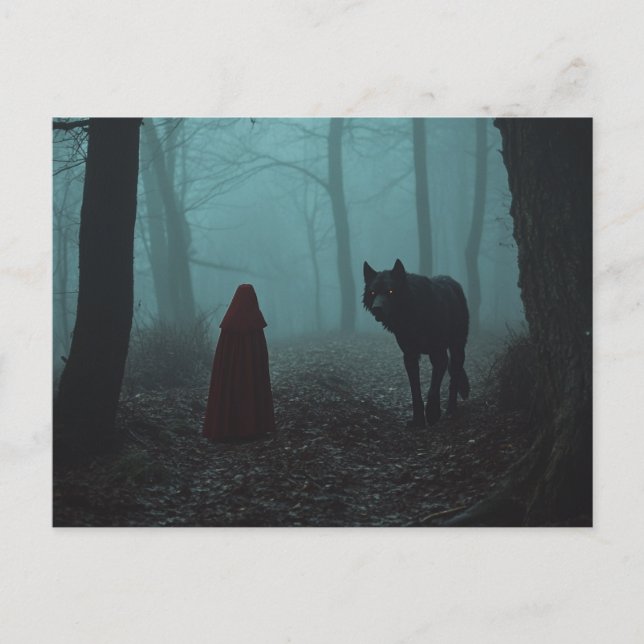 Scary Little Red Riding Hood Werewolf Postcard (Front)