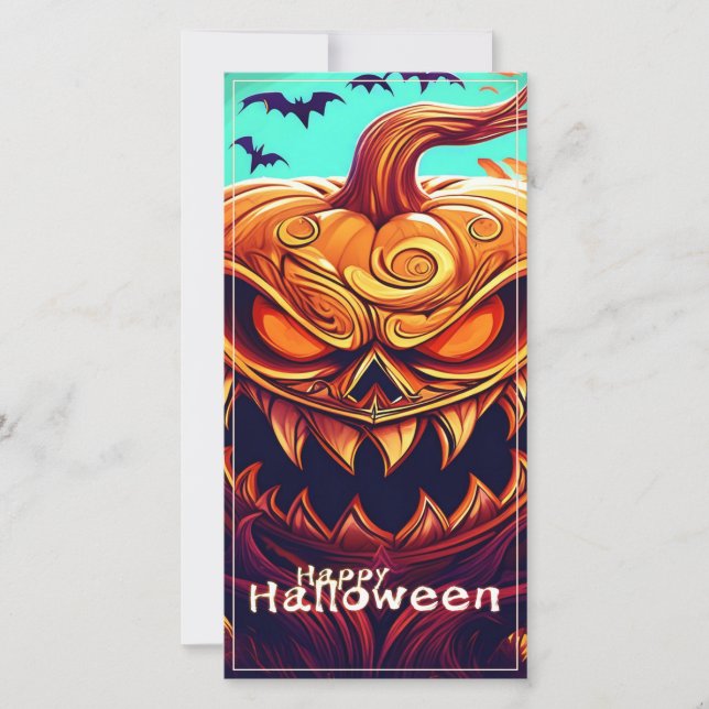 Scary Looking Orange Pumpkin with Face, Halloween (Front)