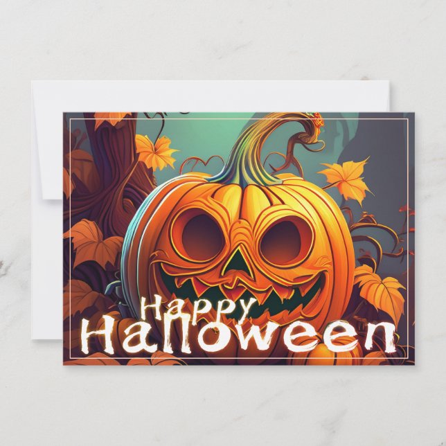 Scary Looking Orange Pumpkin with Face, Halloween (Front)