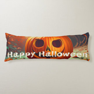 Scary Looking Orange Pumpkin with Face, Halloween Body Pillow