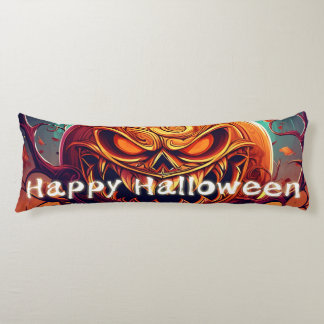 Scary Looking Orange Pumpkin with Face, Halloween Body Pillow
