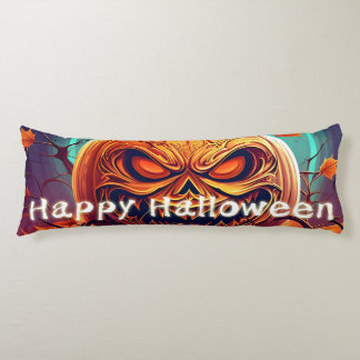 Scary Looking Orange Pumpkin with Face, Halloween Body Pillow