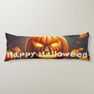 Scary Looking Orange Pumpkin with Face, Halloween Body Pillow
