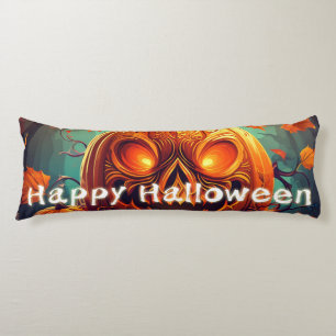 Scary Looking Orange Pumpkin with Face, Halloween  Body Pillow