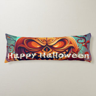 Scary Looking Orange Pumpkin with Face, Halloween Body Pillow