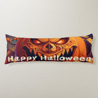 Scary Looking Orange Pumpkin with Face, Halloween Body Pillow