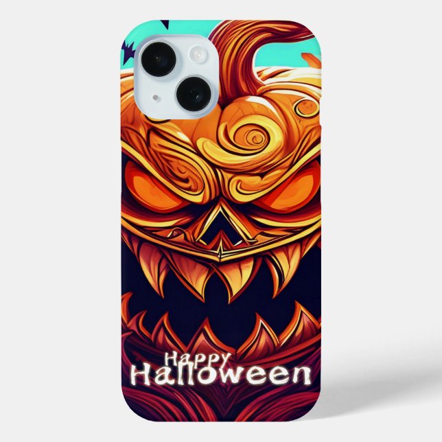 Scary Looking Orange Pumpkin with Face, Halloween Case-Mate iPhone Case (Back)