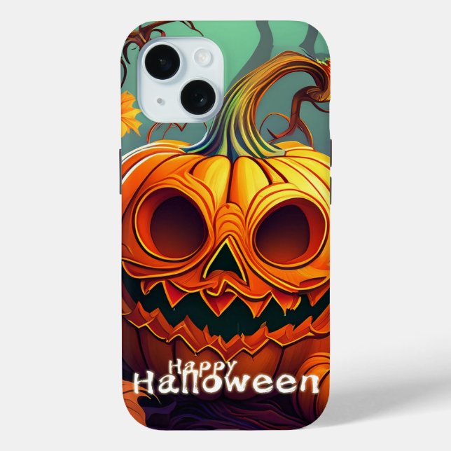 Scary Looking Orange Pumpkin with Face, Halloween Case-Mate iPhone Case (Back)