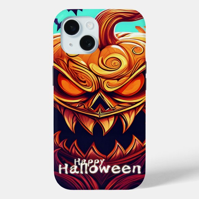 Scary Looking Orange Pumpkin with Face, Halloween Case-Mate iPhone Case (Back)