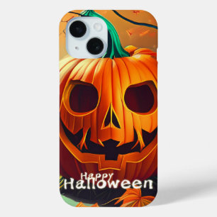 Scary Looking Orange Pumpkin with Face, Halloween iPhone 15 Case